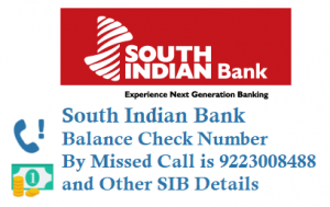 south indian bank balance check number missed call number