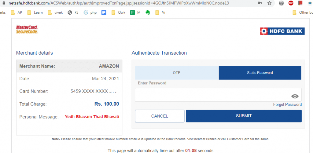 How To Keep A Static Password On Hdfc Credit Card Or Debit Card To Use Hdfc Cards Without Otp 2116
